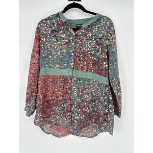 Little Journeys Chicago Womesn Artsy Tunic Top Button Front Medium Lightweight